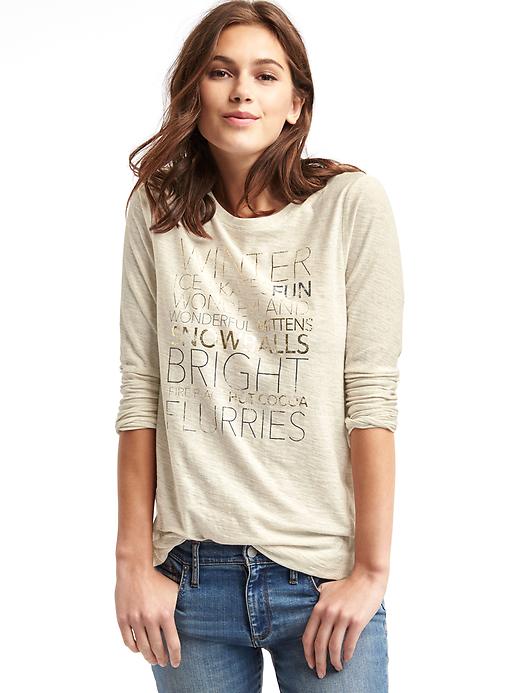 1 of 8 showing, with the color oatmeal heather of product Winter graphic long sleeve tee