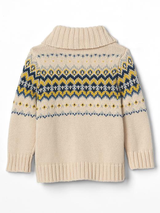 2 of 8 showing, with the color off white of product Fair isle shawl cardigan