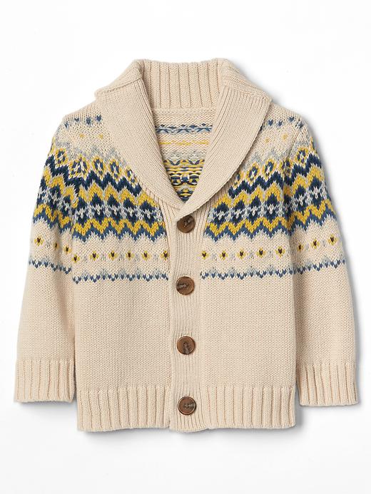 1 of 8 showing, with the color off white of product Fair isle shawl cardigan