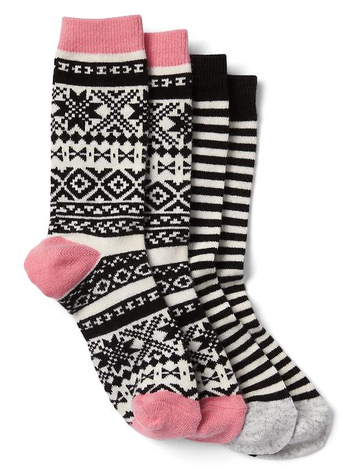 1 of 8 showing, with the color true black of product Cozy metallic print crew socks (2-pack)