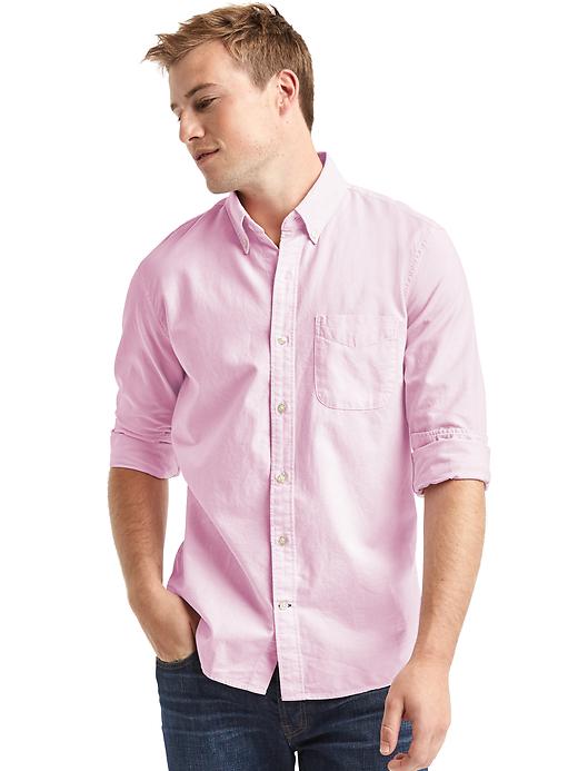 1 of 8 showing, with the color primrose pink of product Oxford solid slim fit shirt