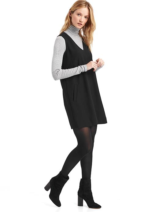 2 of 8 showing, with the color true black of product V-neck shift dress