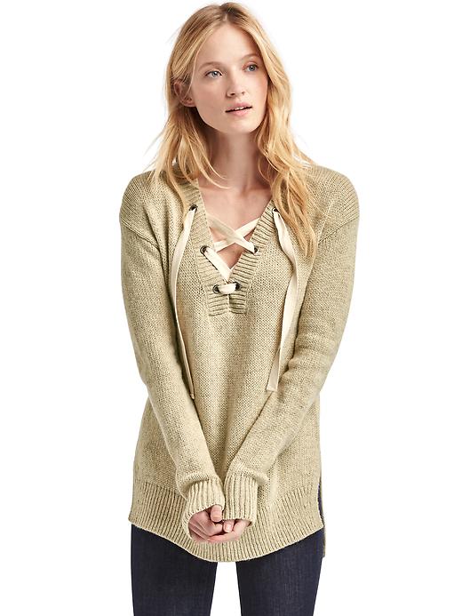 Image number 1 showing, Lace-up long sleeve sweater