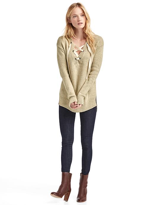 Image number 3 showing, Lace-up long sleeve sweater
