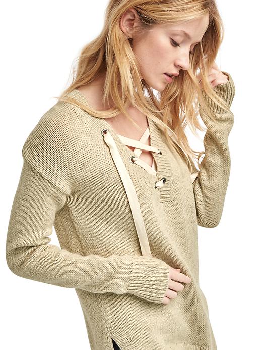 Image number 5 showing, Lace-up long sleeve sweater