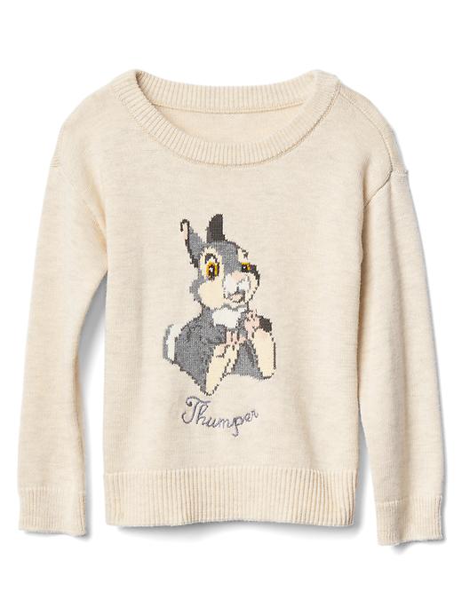 1 of 8 showing, with the color oatmeal heather of product babyGap &#124 Disney Baby Bambi intarsia crew sweater