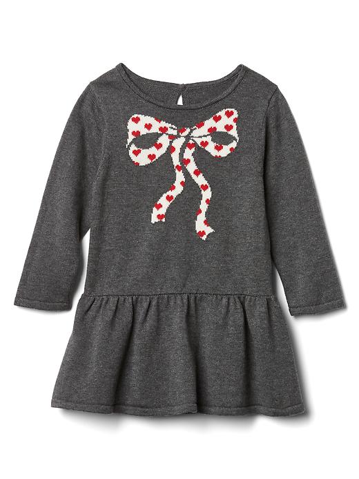 1 of 8 showing, with the color heather grey of product Bow Intarsia Drop-Waist Dress