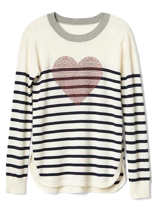 1 of 8 showing, with the color ivory frost of product Embellished heart crew sweater