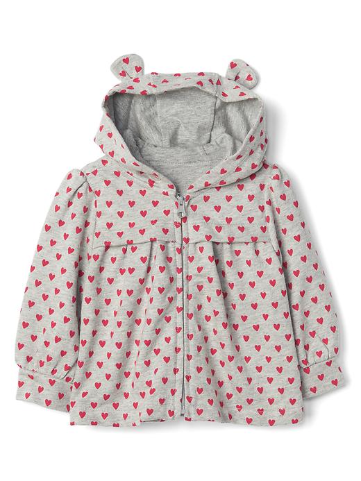1 of 8 showing, with the color gray of product Heart print zip bear hoodie