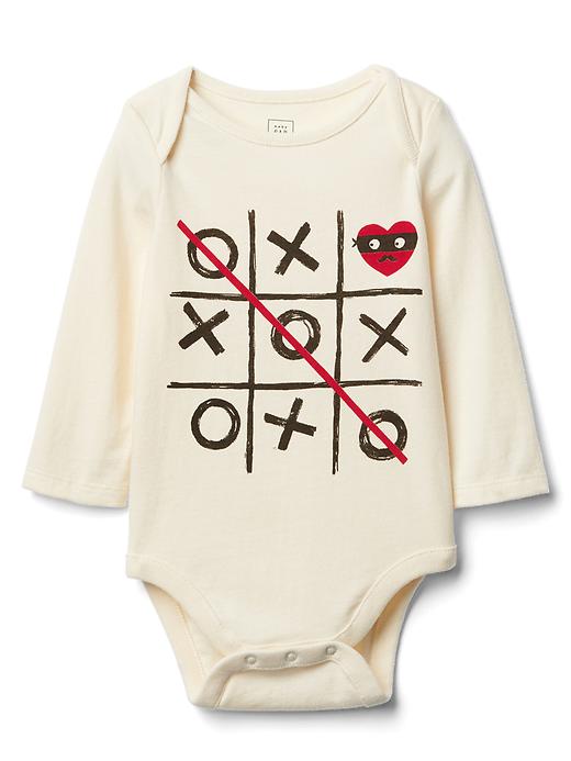 1 of 8 showing, with the color ivory frost of product Love graphic long sleeve bodysuit