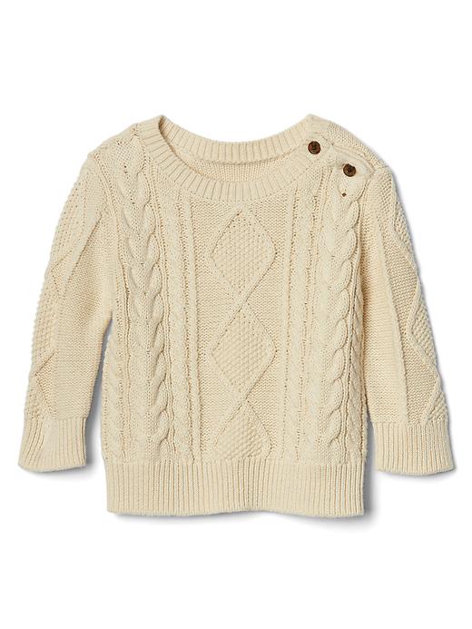 1 of 8 showing, with the color french vanilla of product Aran cable knit sweater