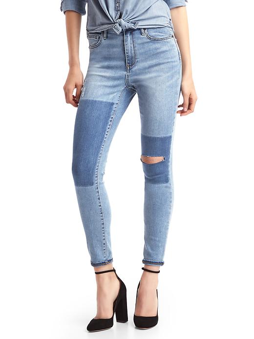 1 of 8 showing, with the color medium indigo of product STRETCH 1969 patchwork true skinny super high rise jeans