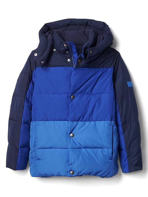 1 of 8 showing, with the color elysian blue of product ColdControl Max colorblock puffer jacket