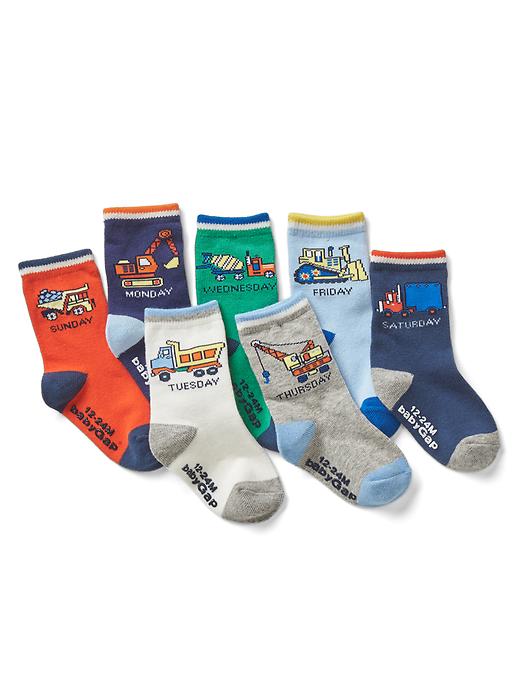1 of 8 showing, with the color blue streak of product Construction days-of-the-week socks (7-pairs)