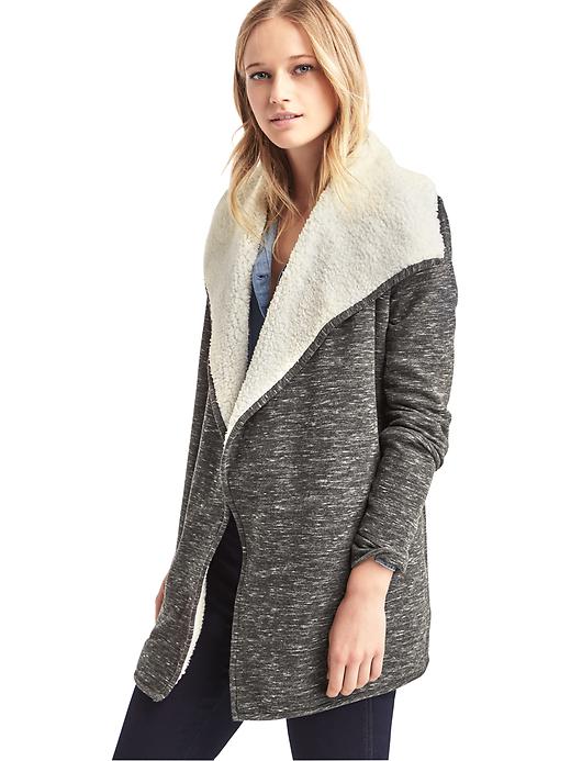 1 of 8 showing, with the color black space dye of product Sherpa-lined spacedye cardigan