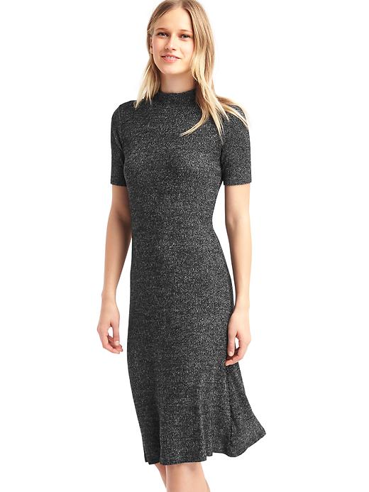 1 of 8 showing, with the color marled black of product Marled short sleeve mockneck dress