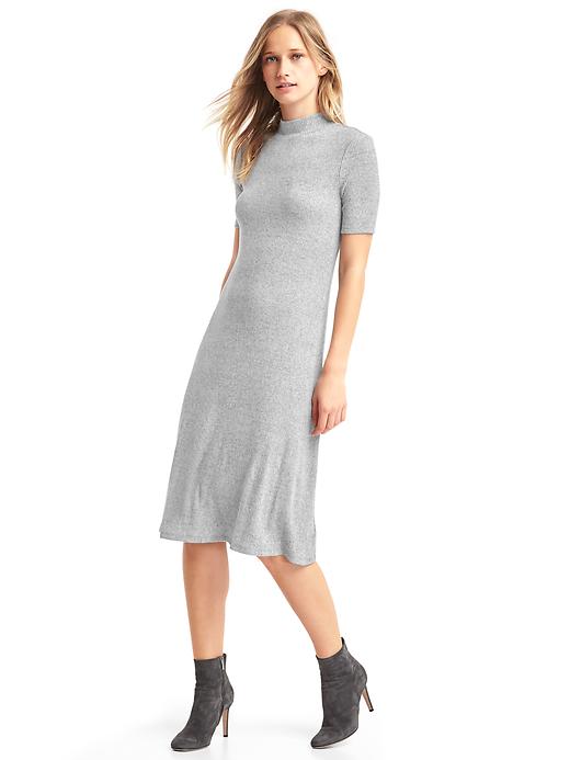 1 of 8 showing, with the color space dye grey marl of product Marled short sleeve mockneck dress