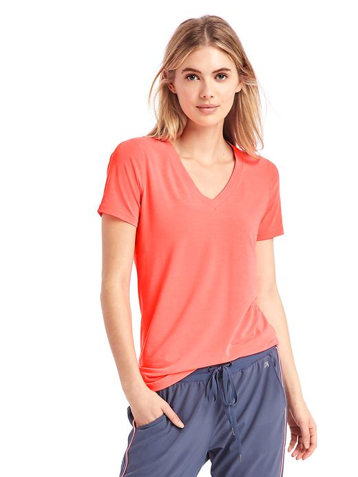 1 of 8 showing, with the color neon coral of product GapFit Breathe V-neck tee