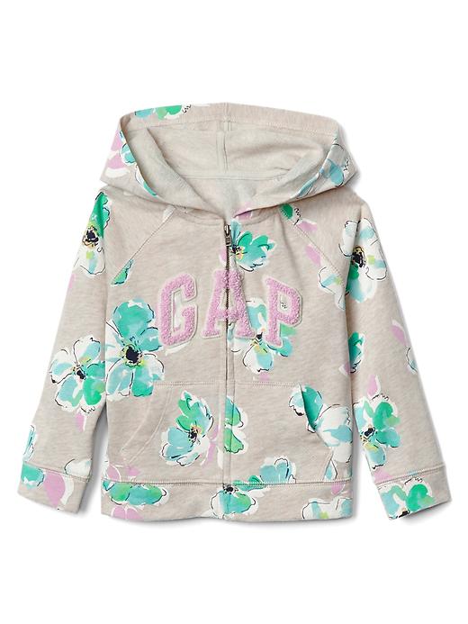 1 of 8 showing, with the color oatmeal floral of product Logo floral zip hoodie
