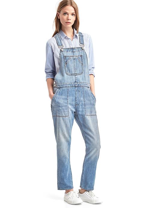 Image number 1 showing, Slouchy crop denim overalls