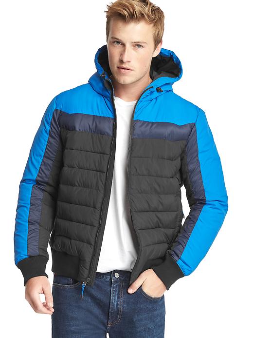 1 of 8 showing, with the color true black of product ColdControl Max colorblock hooded puffer