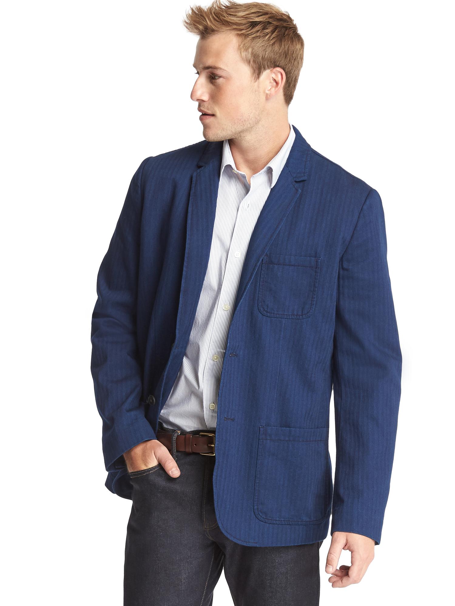 Indigo herringbone blazer Gap