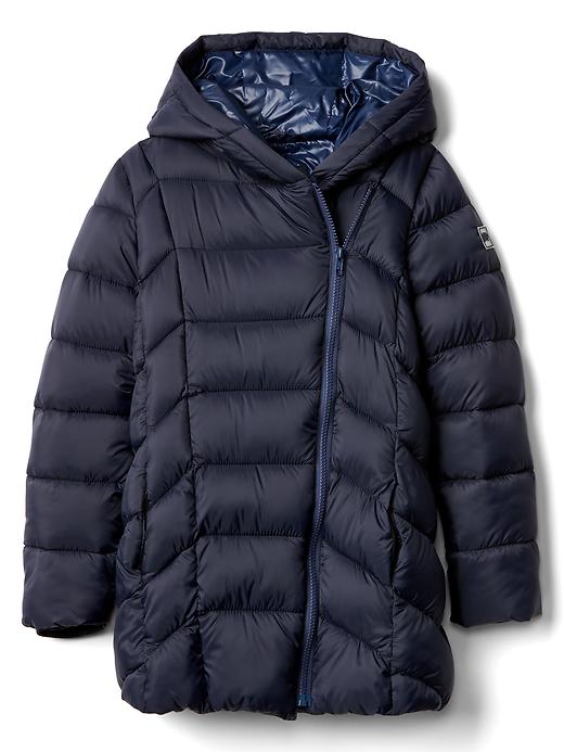 1 of 8 showing, with the color navy of product GapFit kids asymmetrical puffer parka
