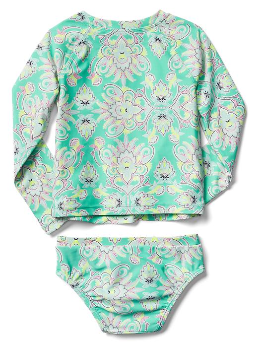 2 of 8 showing, with the color aqua tide of product Print long sleeve rashgaurd two-piece