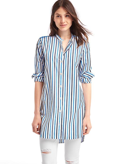 View large product image 1 of 1. Stripe band collar tunic