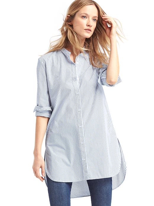 1 of 8 showing, with the color blue stripe of product Hi-lo tailored stripe shirt