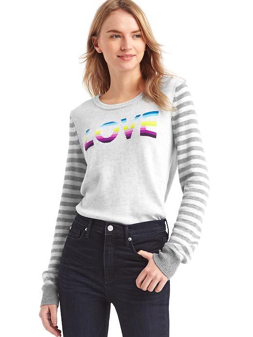 Image number 1 showing, Love intarsia crewneck sweater