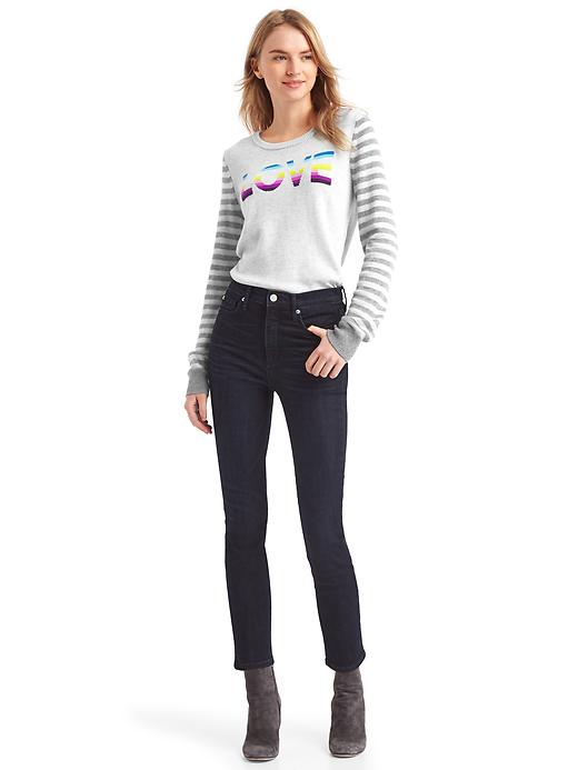 Image number 3 showing, Love intarsia crewneck sweater