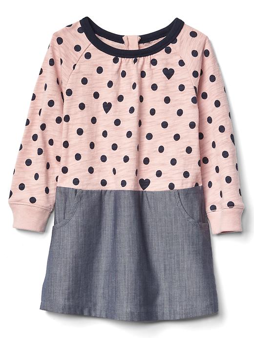 1 of 8 showing, with the color pink standard of product Dots & hearts mix-fabric dress