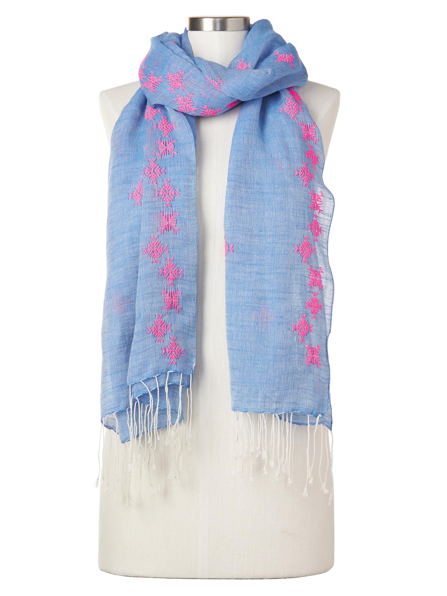 Linencotton embroidered scarf Gap