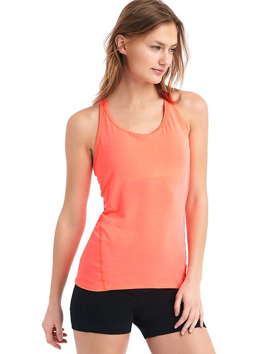 2 of 8 showing, with the color neon coral of product GapFit Breathe Strappy Shelf Tank Top