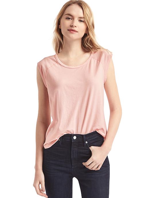 View large product image 1 of 1. Vintage wash raglan cap sleeve tee