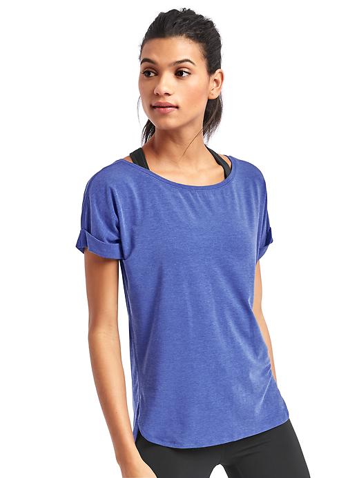 1 of 8 showing, with the color bodega bay of product GapFit Breathe Roll Sleeve T-Shirt