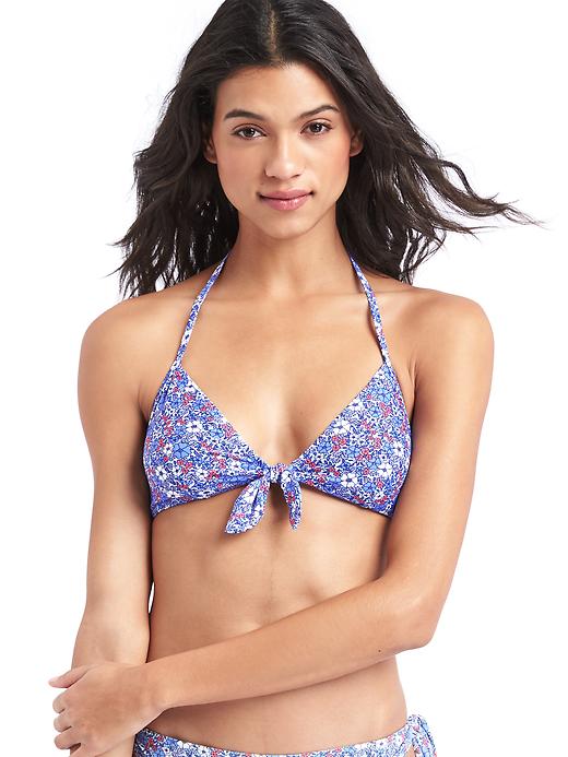 Image number 1 showing, Floral tie-front bikini top