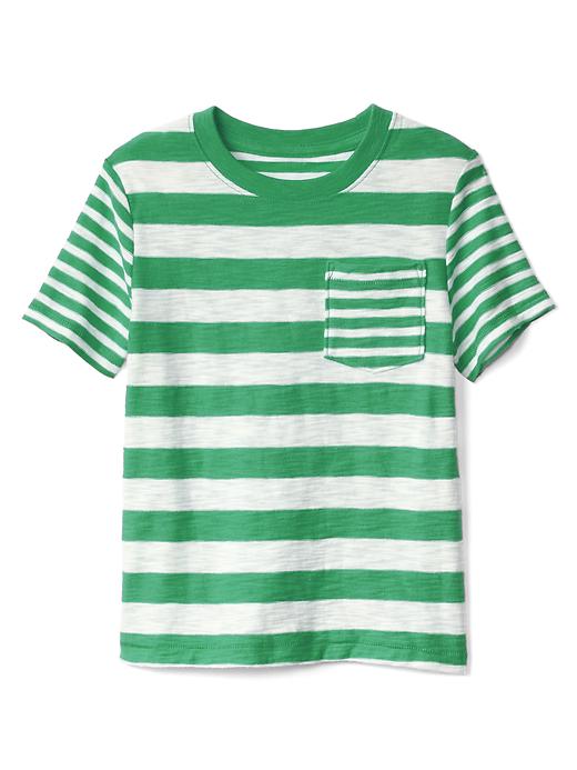 View large product image 1 of 1. Mix-stripe pocket slub tee
