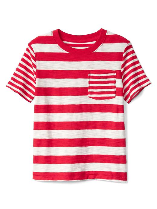 View large product image 1 of 1. Mix-stripe pocket slub tee