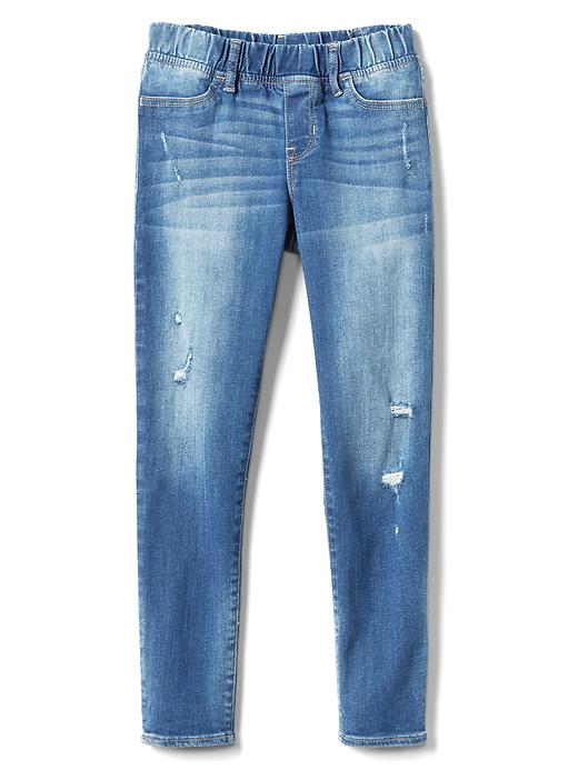 2 of 8 showing, with the color dark wash of product High stretch destructed skimmer jeggings