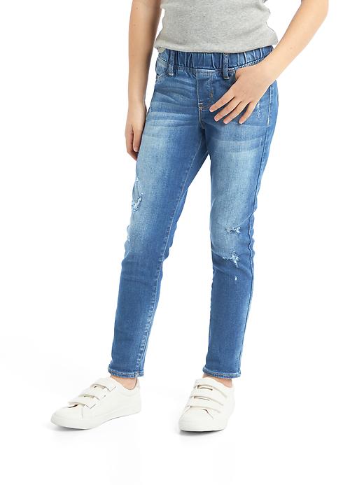 1 of 8 showing, with the color dark wash of product High stretch destructed skimmer jeggings