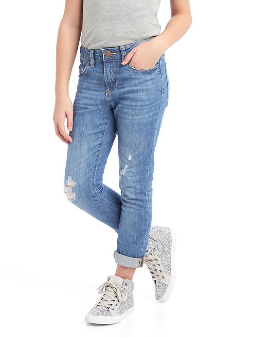 1 of 8 showing, with the color medium wash of product Kids Destructed Girlfriend Jeans with Fantastiflex