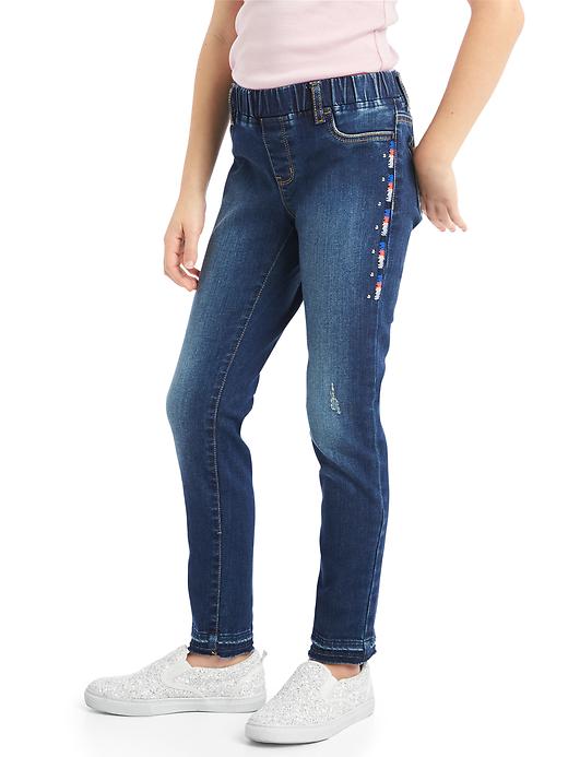 1 of 8 showing, with the color dark wash of product High stretch side embroidery skimmer jeggings