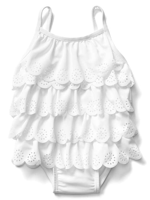 1 of 8 showing, with the color optic white of product Eyelet ruffle swim one-piece
