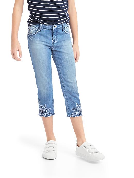 Image number 1 showing, Stretch eyelet straight crop jeans