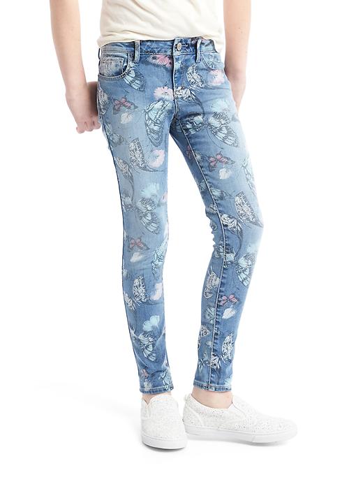 1 of 8 showing, with the color denim of product High stretch butterfly super skinny jeans