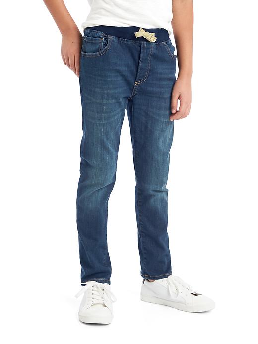 1 of 8 showing, with the color dark wash of product Kids Rip & Repair Slim Jeans with Fantastiflex