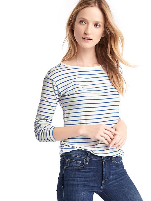 1 of 8 showing, with the color blue stripe of product Long sleeve stripe tee