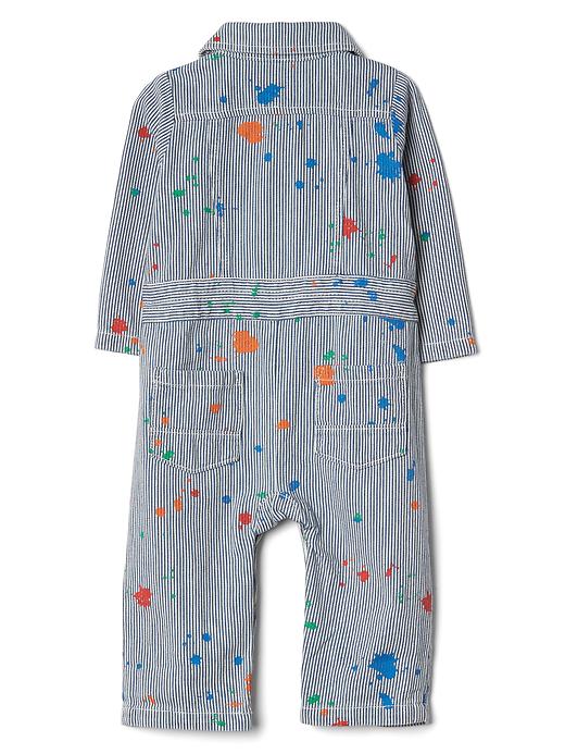 2 of 8 showing, with the color blue railroad stripe of product Little artist denim one-piece